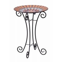 18 In. Rustic Italia Mosaic Tile Bird Bath With Stand, Dia 46Cm