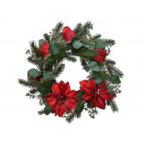 Artificial Wreath W/ Red Poinsettias 40Cm