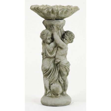 Bird Bath Twin Cherub Stone Ornament