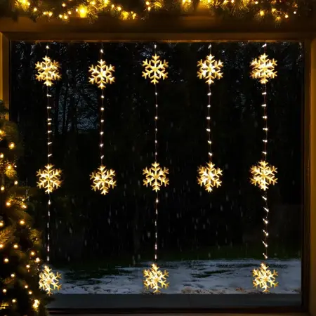 CURTAIN LIGHTS 1.2m WARM WHITE SNOWFLAKE