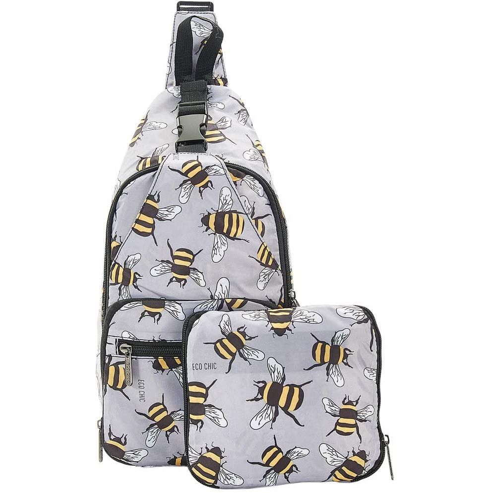 Eco Chic Lightweight Foldable CrossBody Bag Bees (Grey) Thirsk