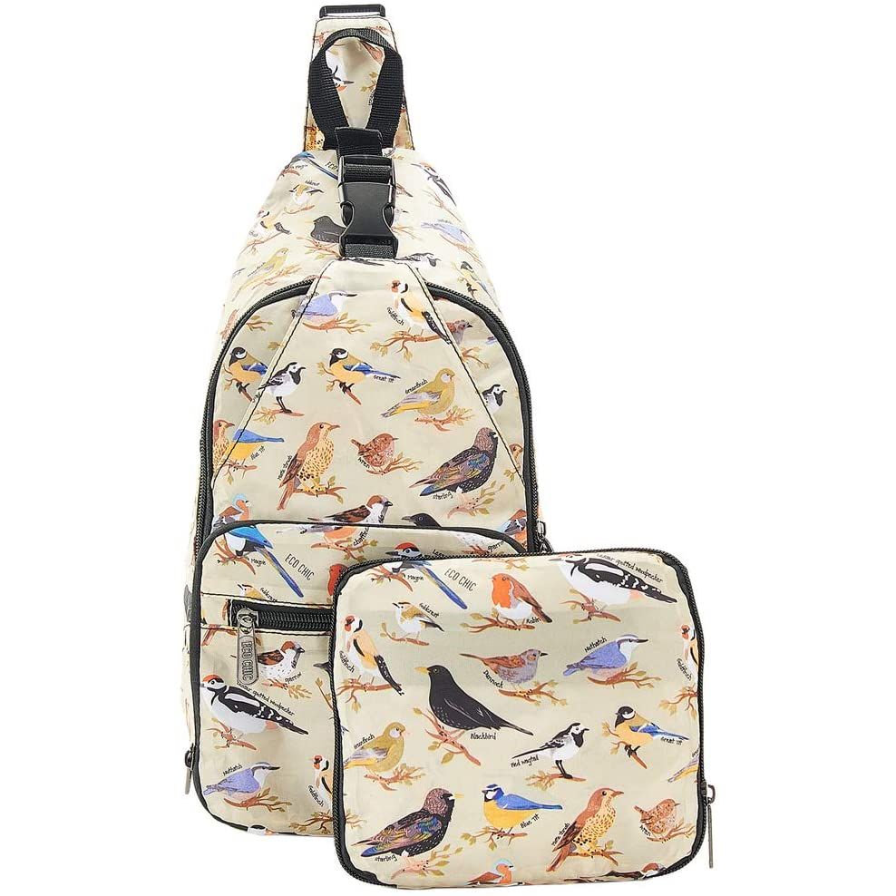 Eco Chic Lightweight Foldable CrossBody Bag Wild Birds (Green