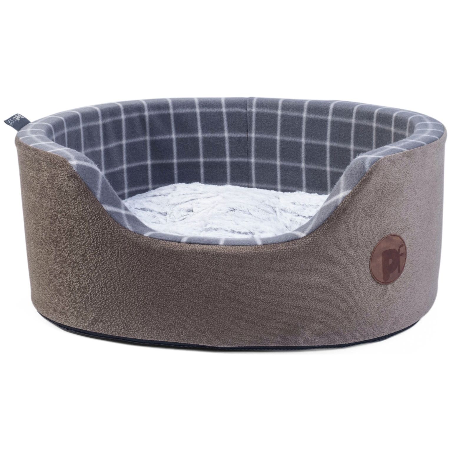 grey oval dog bed