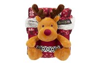 SANTA PAWS BLANKET AND REINDEER TOY BURGUNDY