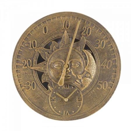 Sun & Moon Wall Thermometer & Clock 12In - image 1