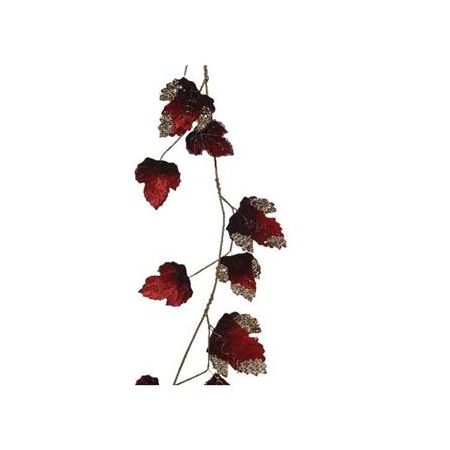 Velvet Red Leaf Garland 120Cm Glitter Sequins